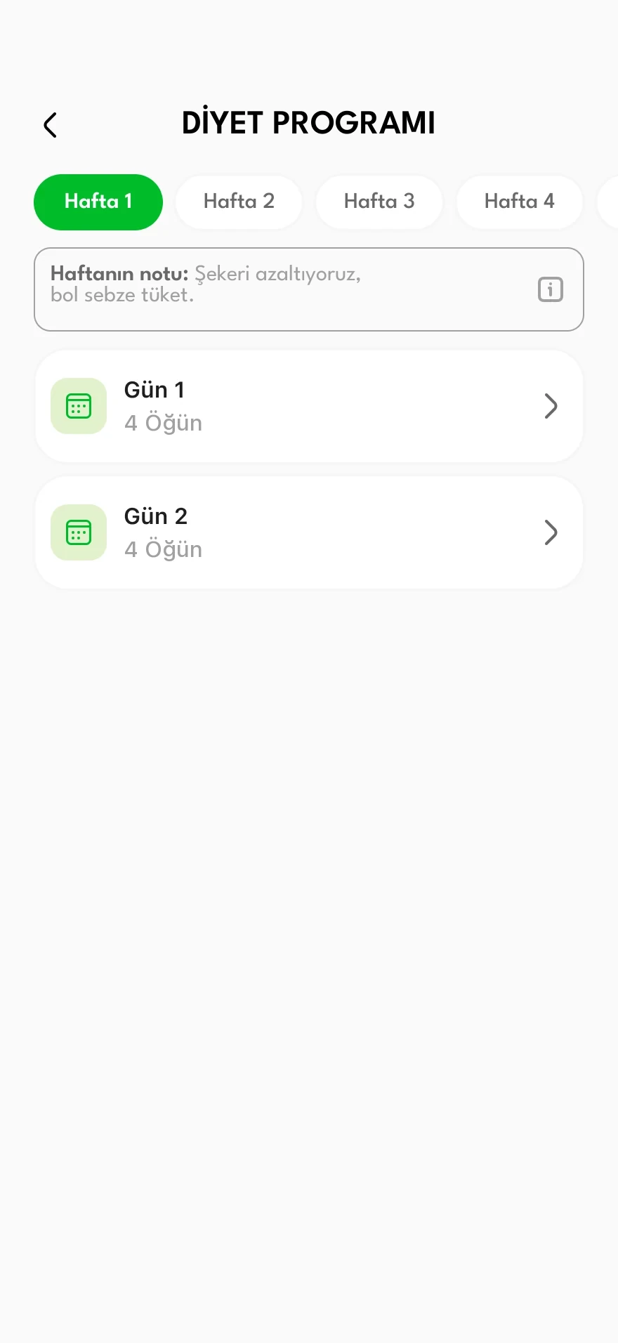 Danışanın diyet programı: haftalar ve günler