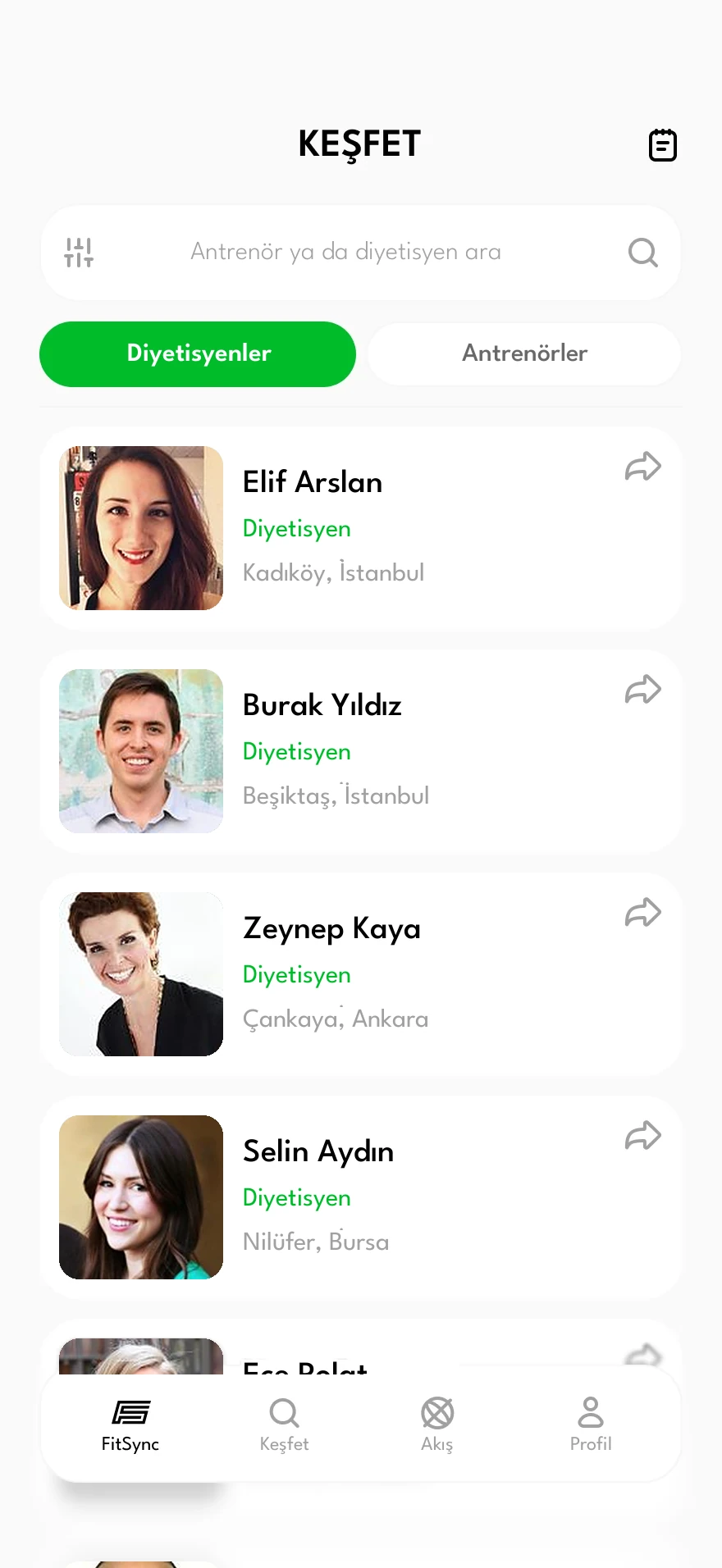 Keşfet: diyetisyen ve antrenör listesi